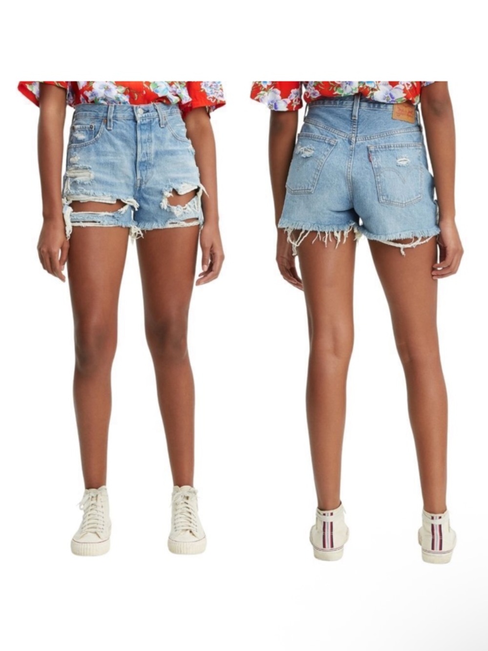 LEVI'S 501® High Waist Ripped Cutoff Denim Shorts 28